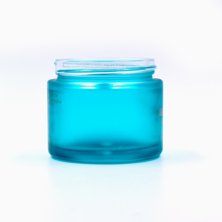 China supplier personal care 50g painted green glass cream jar cosmetic with gold lid