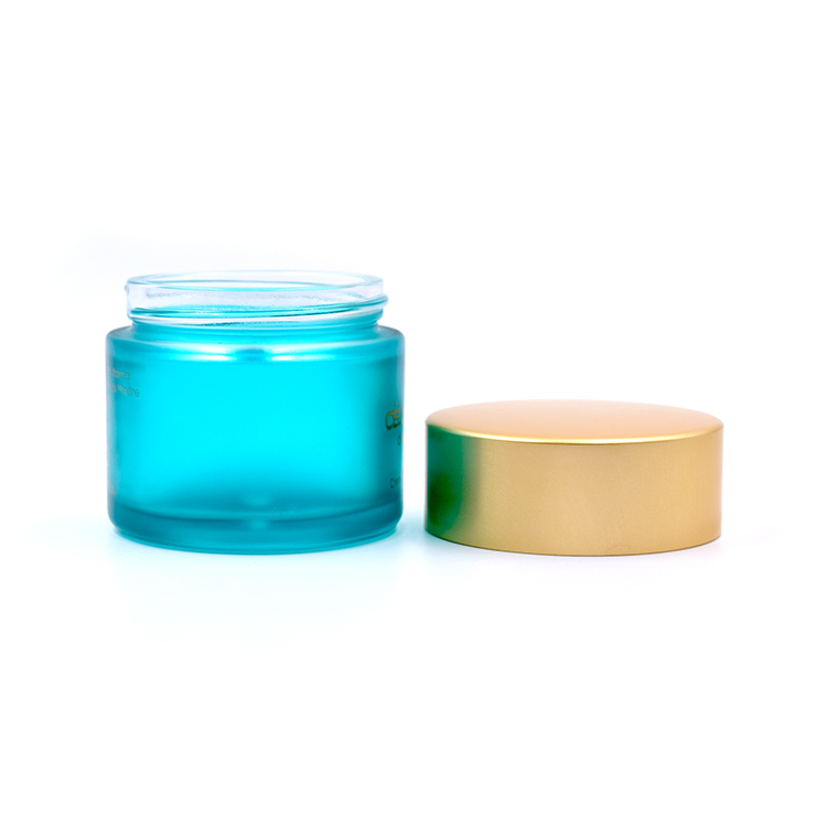 China supplier personal care 50g painted green glass cream jar cosmetic with gold lid