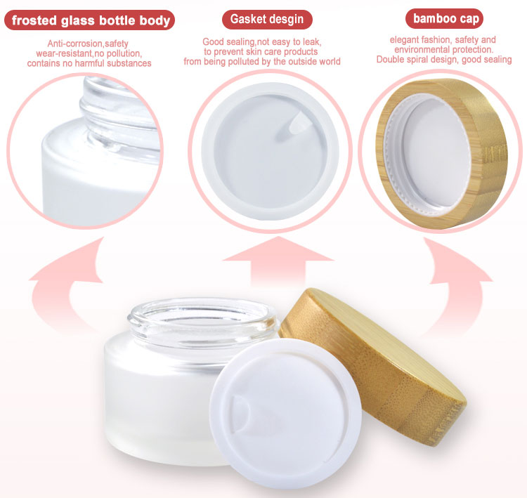 China supplier personal care 5g 15g 30g 50g 100g frosted clear glass cosmetic cream jar with bamboo wooden lid logo engraving