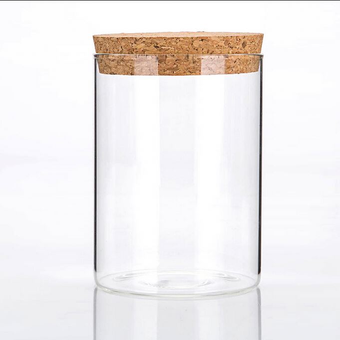 China supplier wholesale borosilicate glass storage jar with cork lid