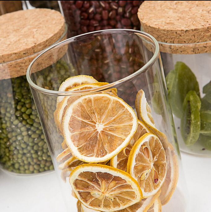 China supplier wholesale borosilicate glass storage jar with cork lid