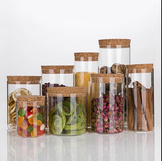 China supplier wholesale borosilicate glass storage jar with cork lid