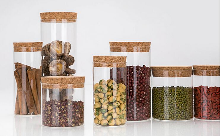 China supplier wholesale borosilicate glass storage jar with cork lid