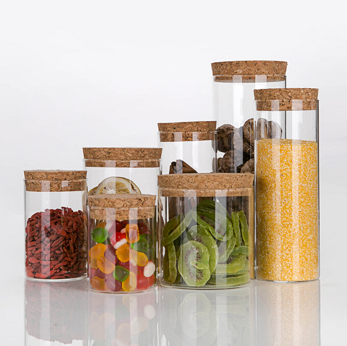 China supplier wholesale borosilicate glass storage jar with cork lid