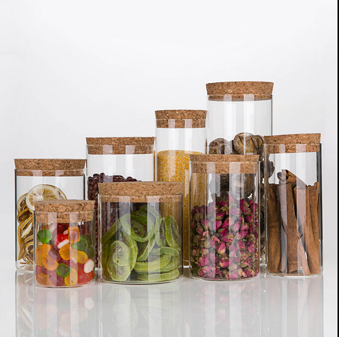 China supplier wholesale borosilicate glass storage jar with cork lid