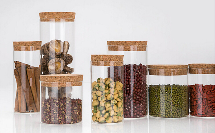 China supplier wholesale borosilicate glass storage jar with cork lid