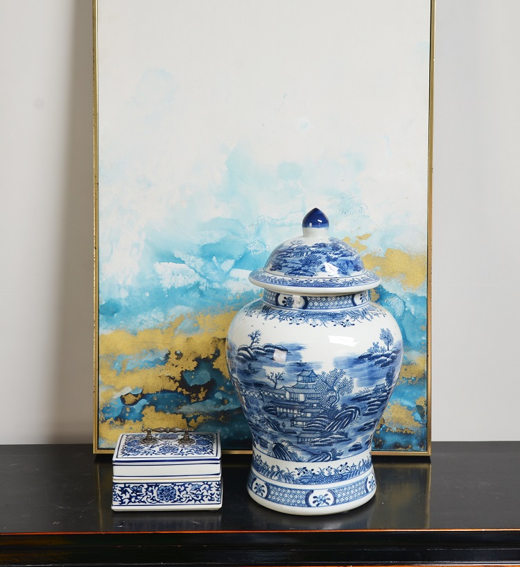 China supplier wholesale retro decorative jar porcelain decoration blue and white ginger jar