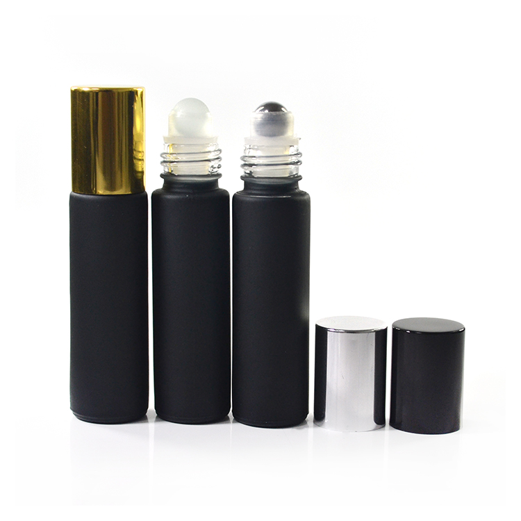 China suppliers 10ml black thick glass roller bottles with Metal Ball