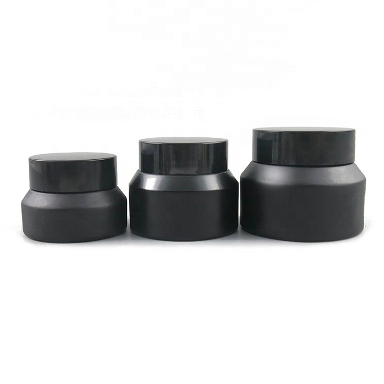 China suppliers Slant Shoulder 15g 30g 50g Glass Matte Black Cosmetic Jar Containers
