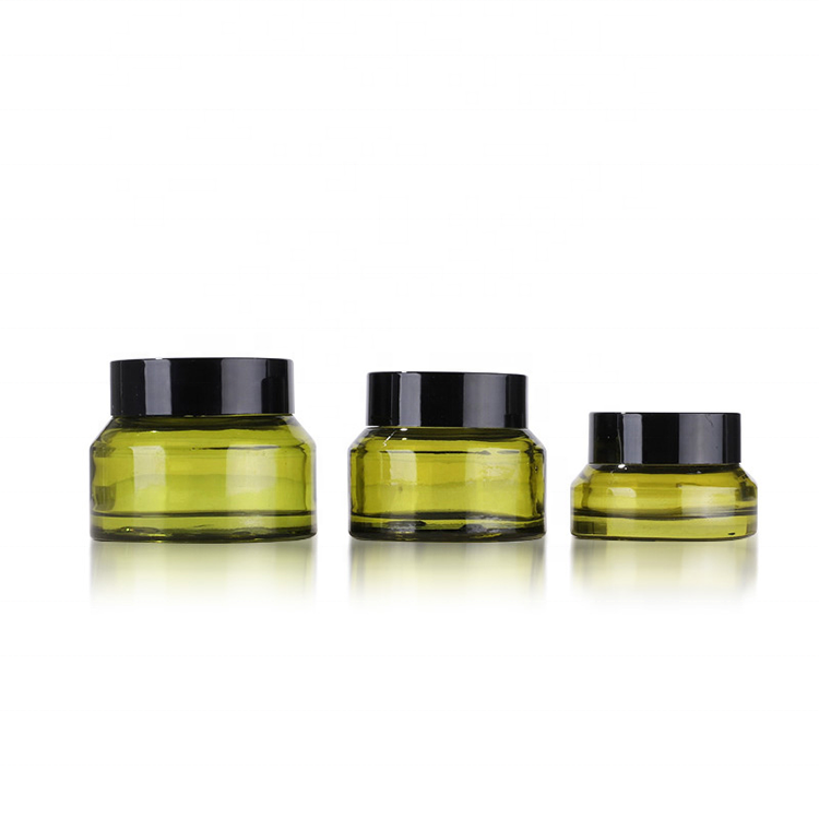 China suppliers Slant Shoulder 15g 30g 50g Glass Matte Black Cosmetic Jar Containers