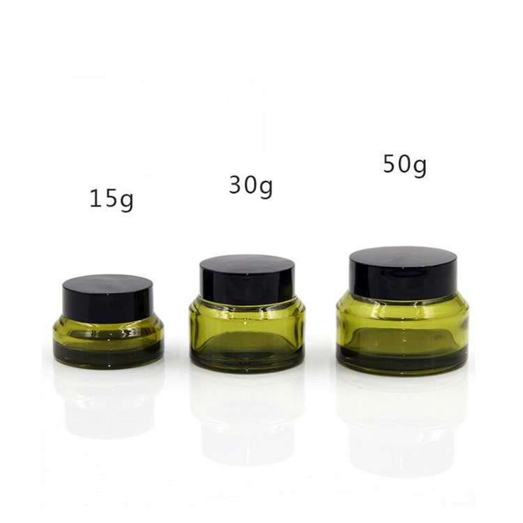China suppliers Slant Shoulder 15g 30g 50g Glass Matte Black Cosmetic Jar Containers