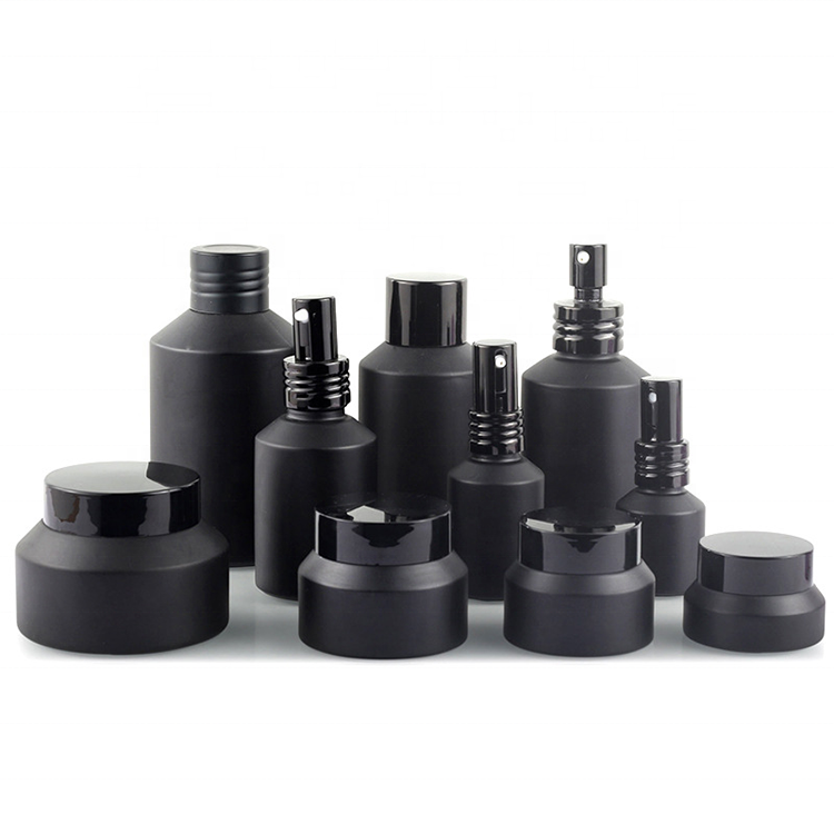 China suppliers Slant Shoulder 15g 30g 50g Glass Matte Black Cosmetic Jar Containers