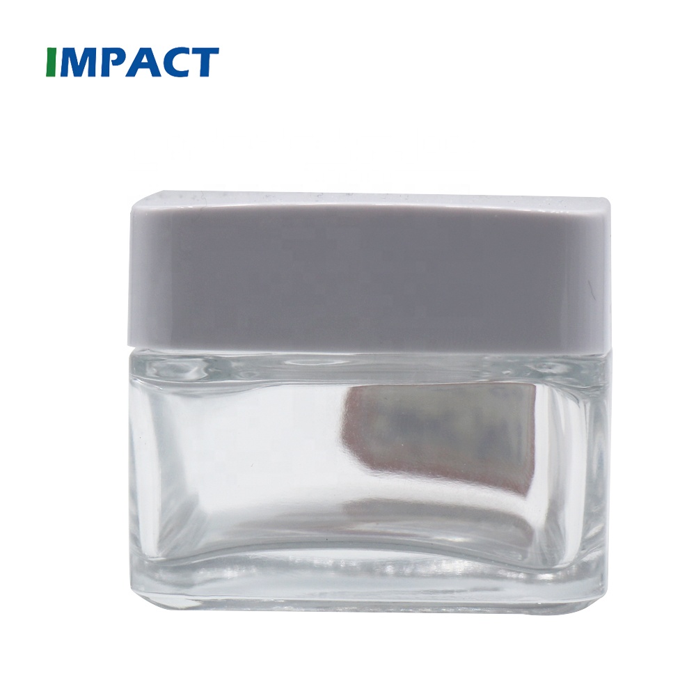 China suppliers high quality 50g cosmetic square glass cream jar packaging
