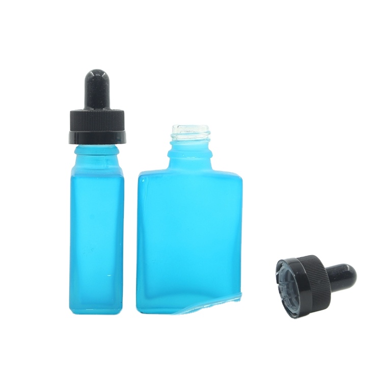 China supply Square blue eliquid glass dropper bottles with childproof cap wholesale