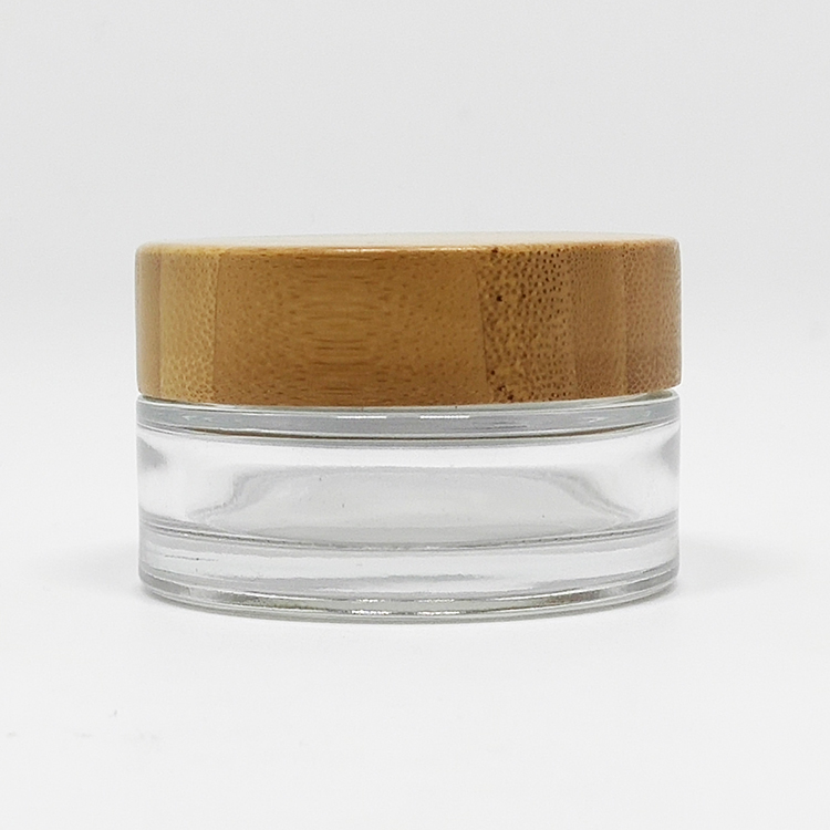 China supply empty 50g clear cosmetic glass jar with Environmentally friendly bamboo cover