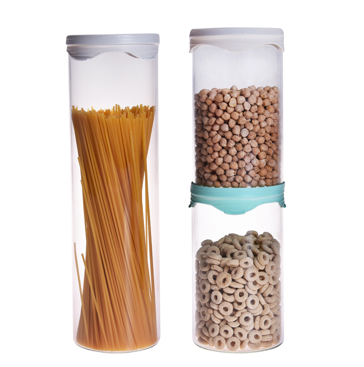 China wholesale kitchen airtight food storage stackable glass jar with logo