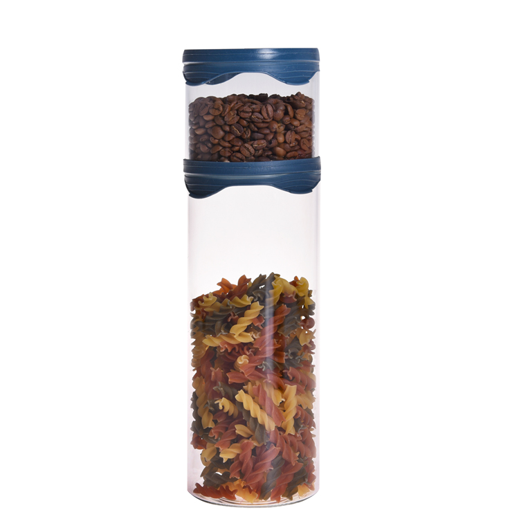 China wholesale kitchen airtight food storage stackable glass jar with logo