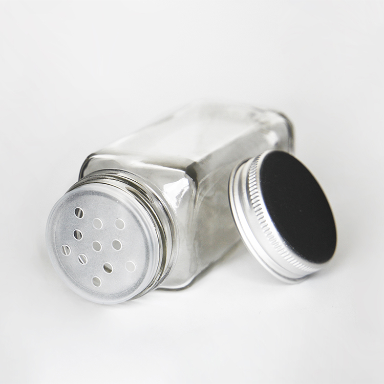 Chinese Factory Square Clear Spice Jar For Kitchen Condiment BBQ Picnic Glass Jar With Leak Cover