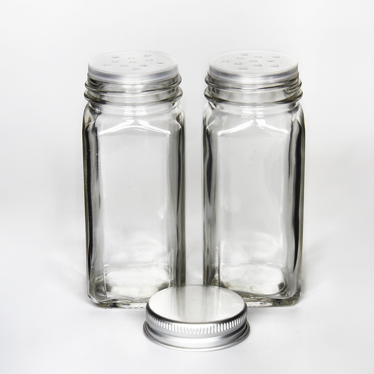 Chinese Factory Square Clear Spice Jar For Kitchen Condiment BBQ Picnic Glass Jar With Leak Cover