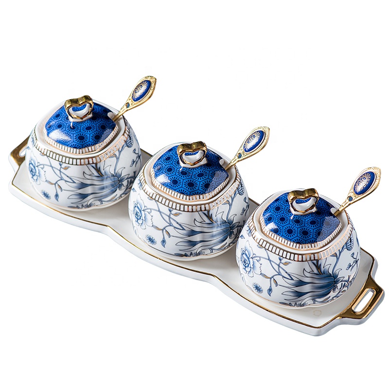 Chinese Household Ceramic Tableware Set Seasoning Box Salt Jar Oil Pot Storage