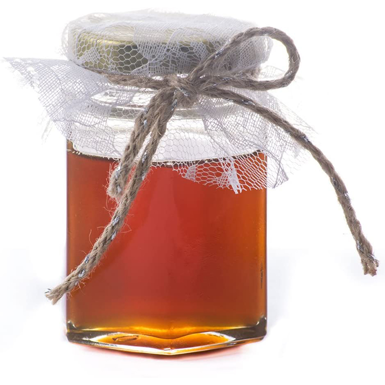 Chinese Manufacturer Customized Size Transparent Glass Honey Jar Jam Bottle With Iron Lid Hexagon Honey Container In Stock