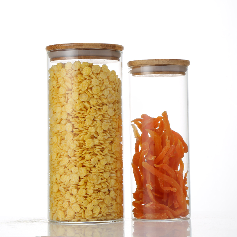 Chinese Manufacturers Borosilicate Glass Storage Jar Pickles with Bamboo Lid