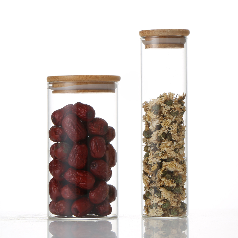 Chinese Manufacturers Borosilicate Kitchen Storage Glass Jar with Bamboo Lid