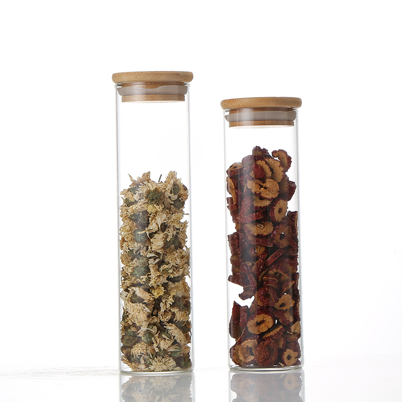 Chinese Manufacturers Borosilicate Kitchen Storage Glass Jar with Bamboo Lid