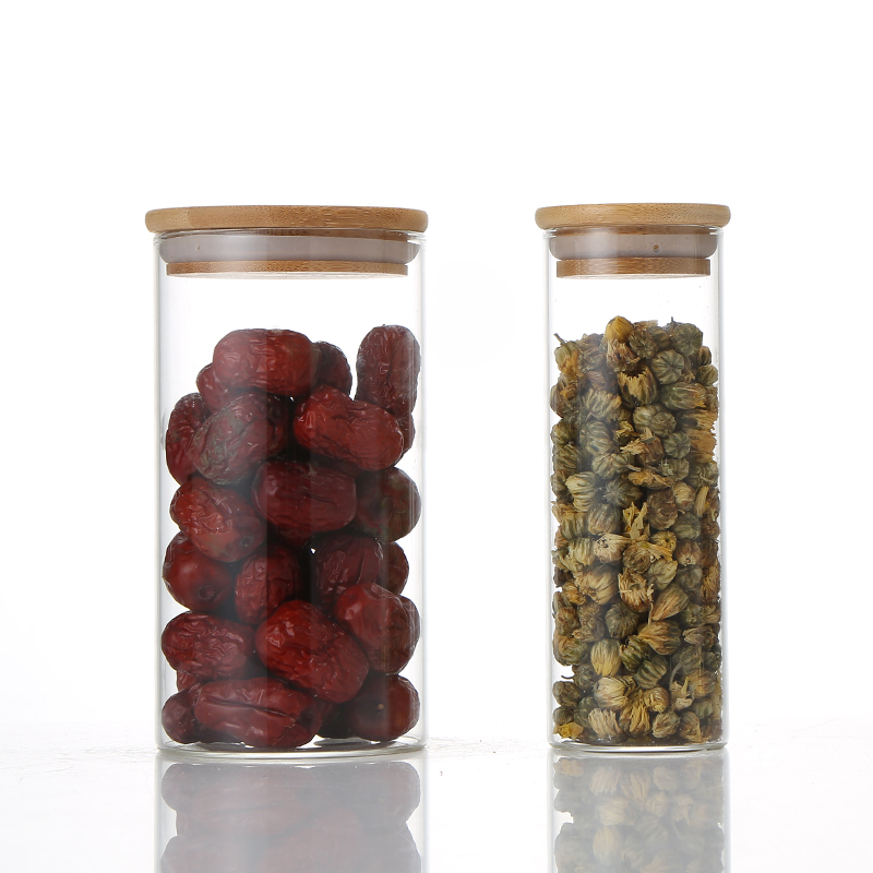 Chinese Manufacturers Borosilicate Kitchen Storage Glass Jar with Bamboo Lid