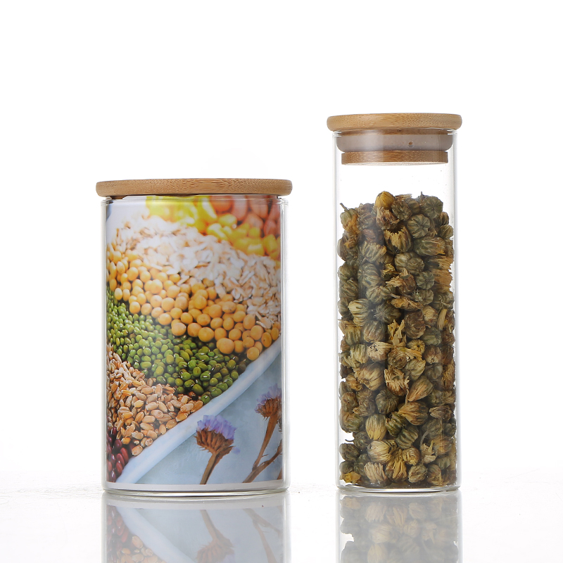 Chinese Manufacturers Borosilicate Kitchen Storage Glass Jar with Bamboo Lid