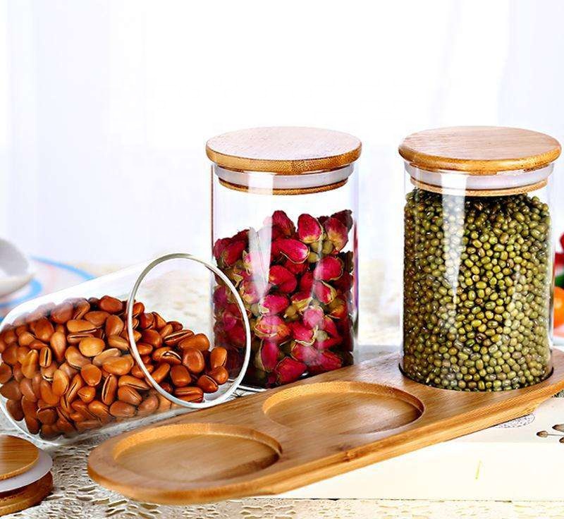 Chinese Professional Supplier Cylindrical Custom Logo Spice Clear Glass Jar with Bamboo Lid BJ-CC22