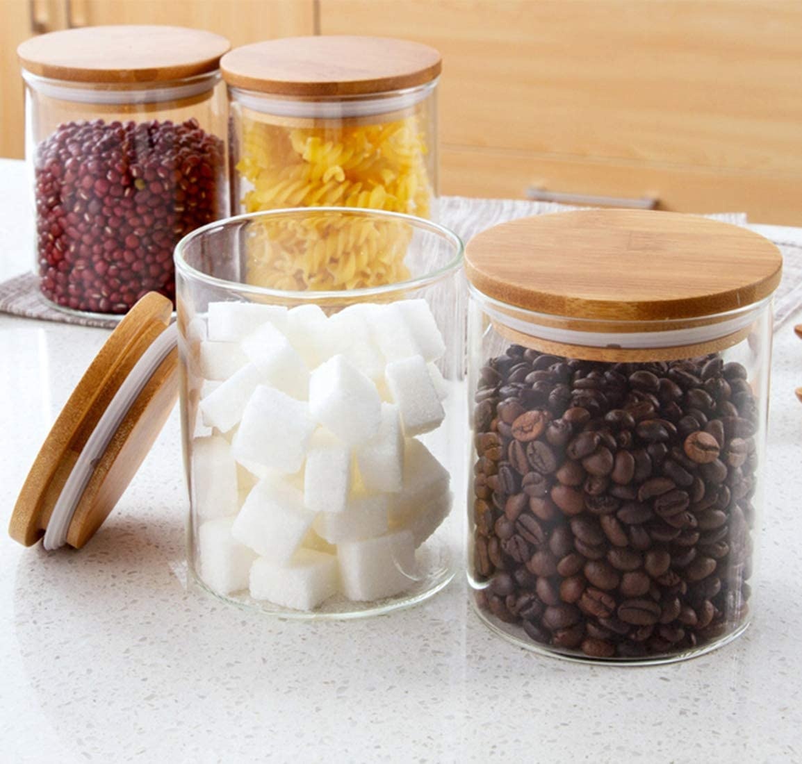 Chinese Professional Supplier Cylindrical Custom Logo Spice Clear Glass Jar with Bamboo Lid
