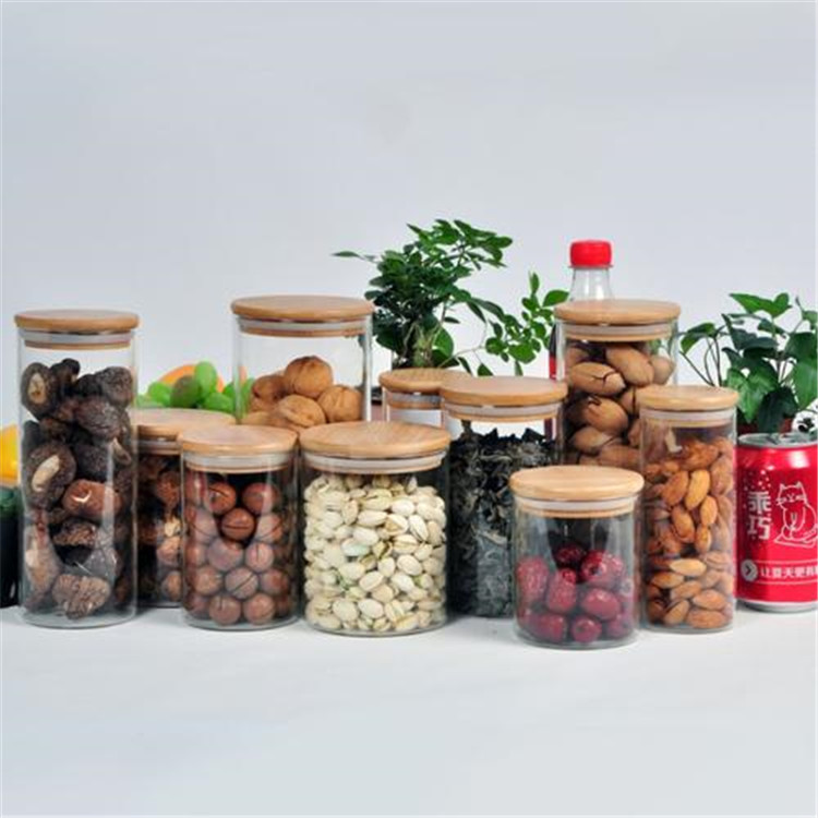 Chinese Professional borosilicate glass jar supplier Custom Logo Spice Clear Glass Jar with Bamboo Lid