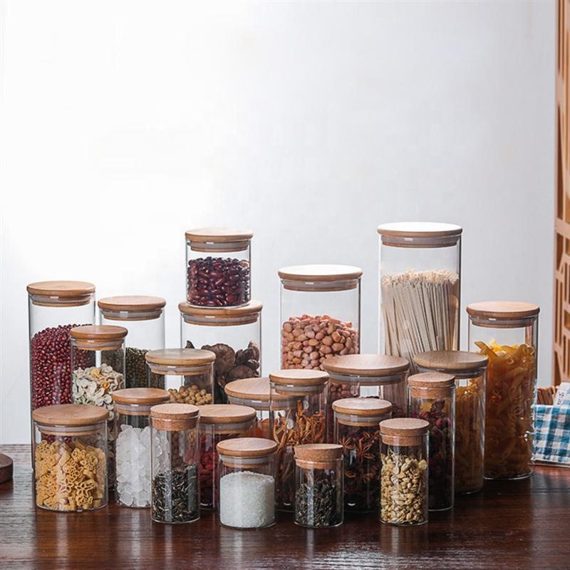 Chinese factory heat resistant glass jar for Scented Candle clear candle holders with bamboo cork lid
