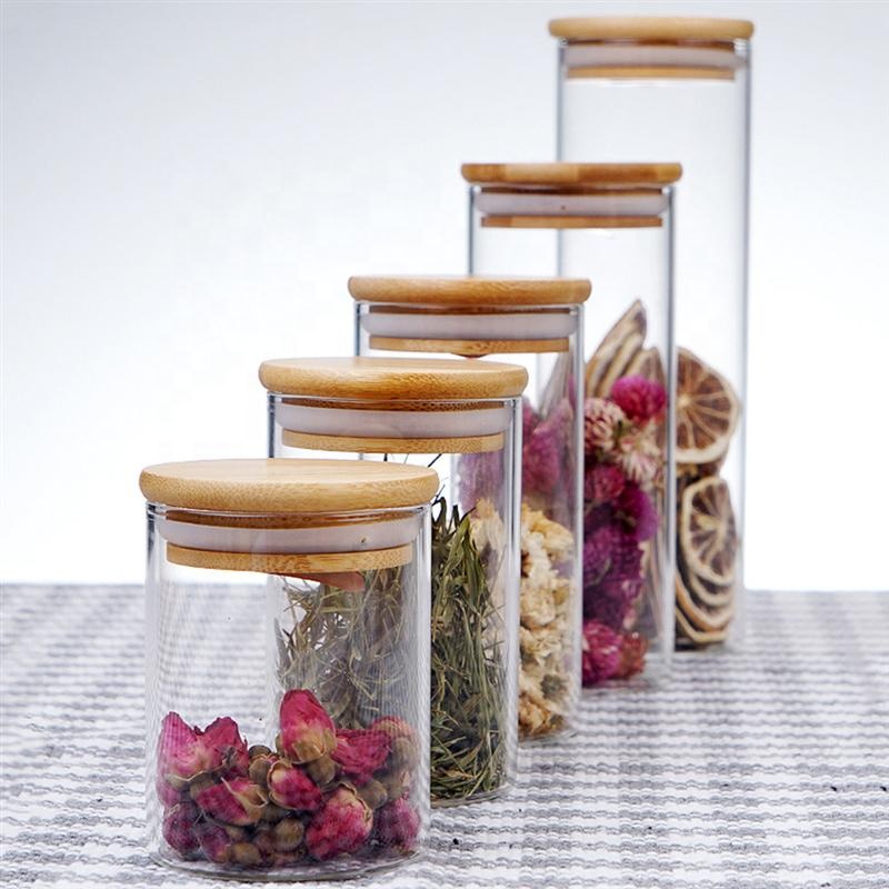 Chinese factory heat resistant glass jar for Scented Candle clear candle holders with bamboo cork lid