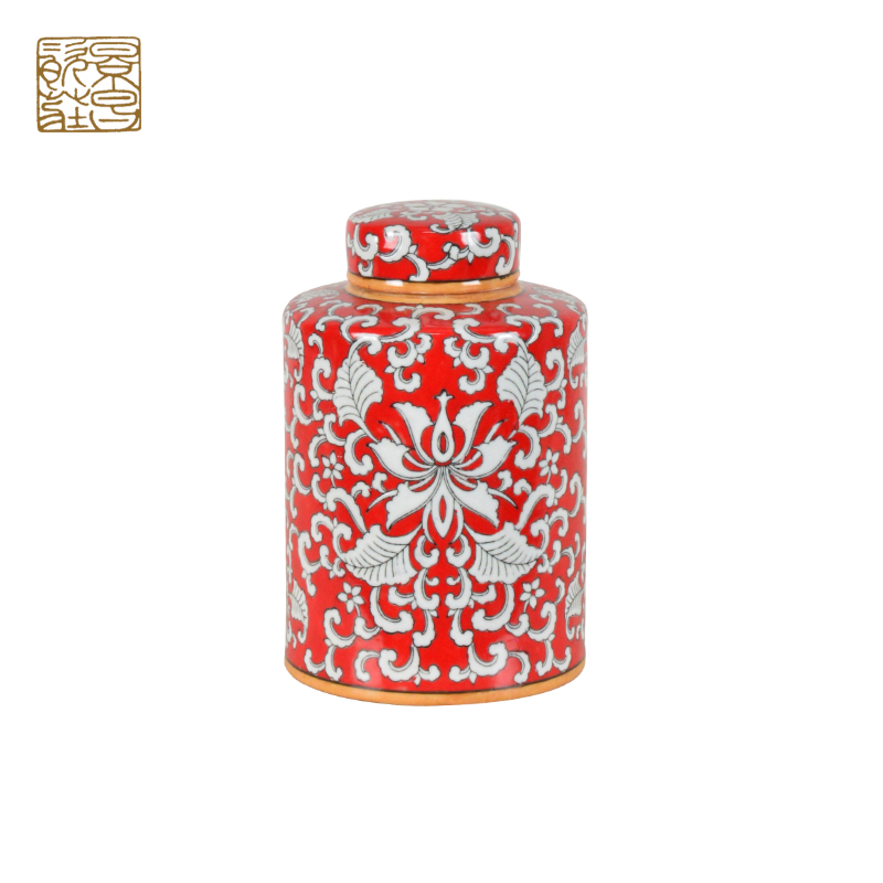 Chinese retro ornaments Decoration red design small ceramic jar