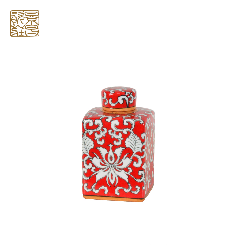 Chinese retro ornaments Decoration red design small ceramic jar