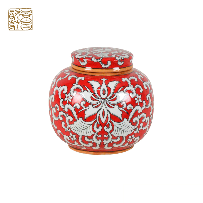 Chinese retro ornaments Decoration red design small ceramic jar