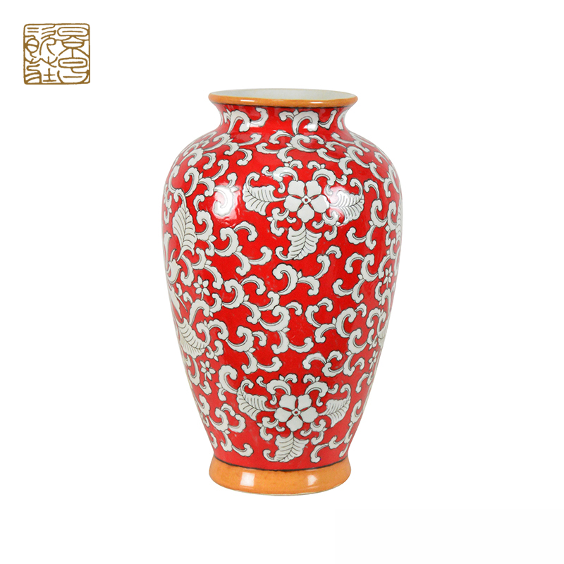 Chinese retro ornaments Decoration red design small ceramic jar