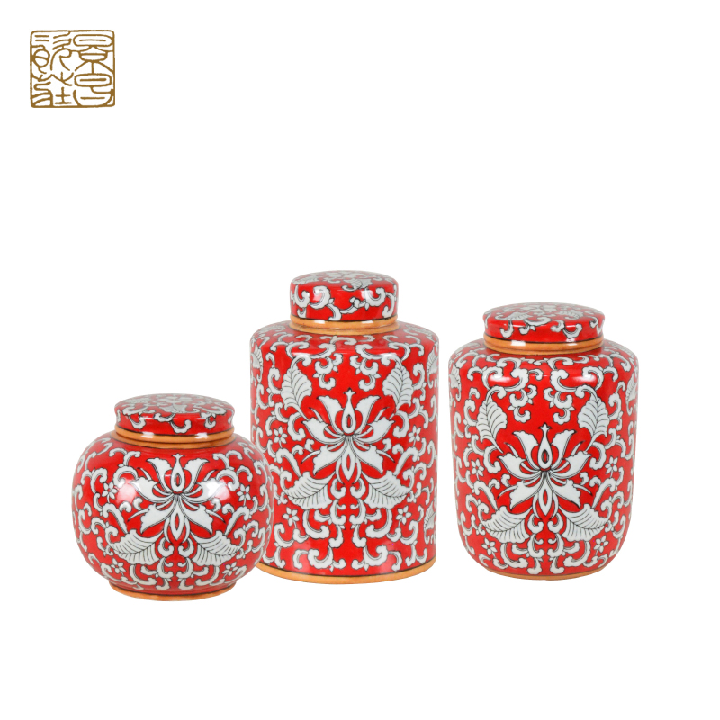 Chinese retro ornaments Decoration red design small ceramic jar