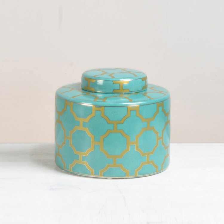 Chinese storage container white canister green decoration ceramic jar