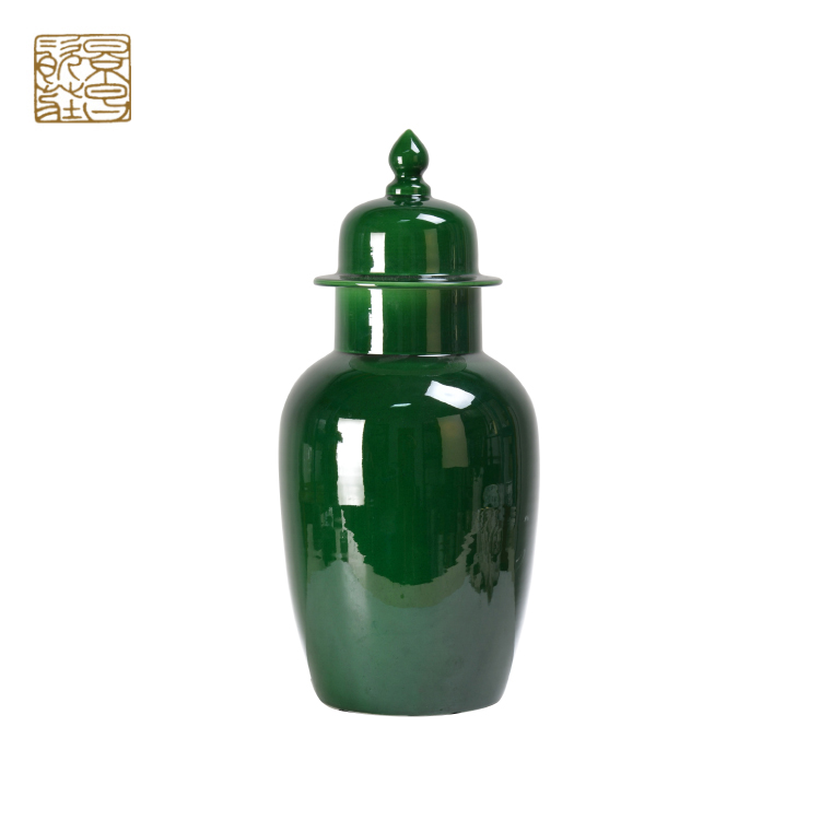 Chinese storage container white canister green decoration ceramic jar