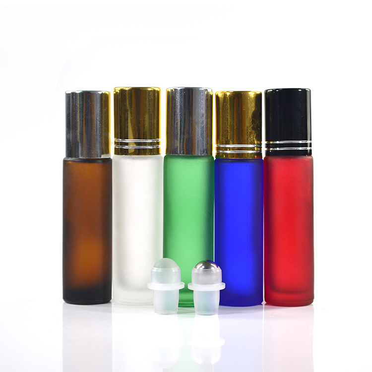 Chinese supplier frosted black amber green blue 4ml 6ml 8ml 10ml 15ml essential oil glass roller bottle