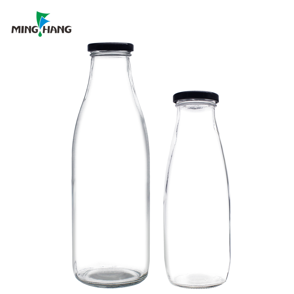 Christmas 250ml 500ml 1000ml 1L ECO Friendly Glass Juice Bottle Sealed Glass Milk Tea Bottle With Mental Lid