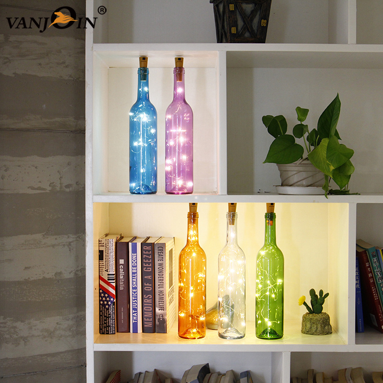Christmas Decoration Colorful String LED Lights Glass Wine Bottle With Cork