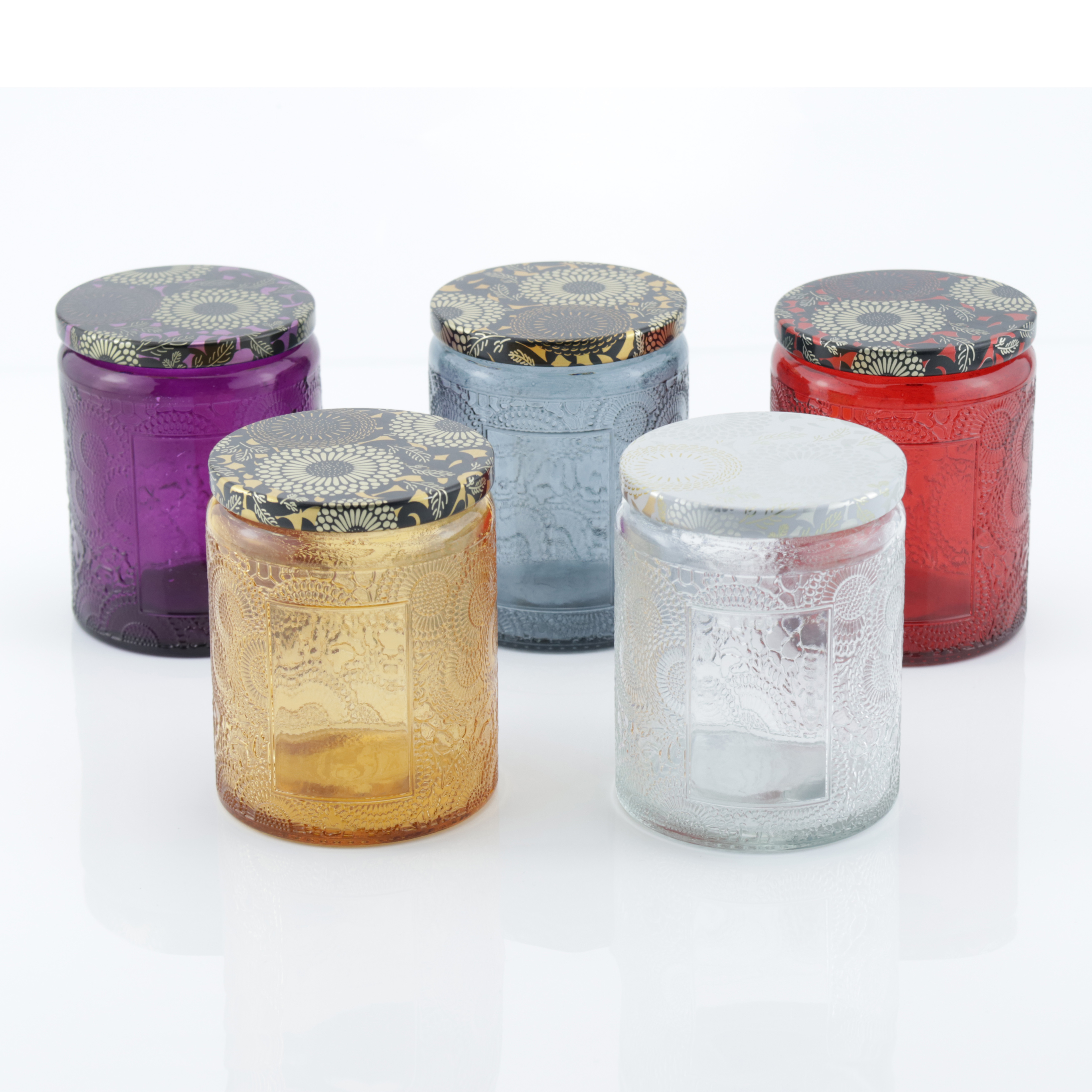Christmas empty big elegant cylinder colored glass candle container with metal lid