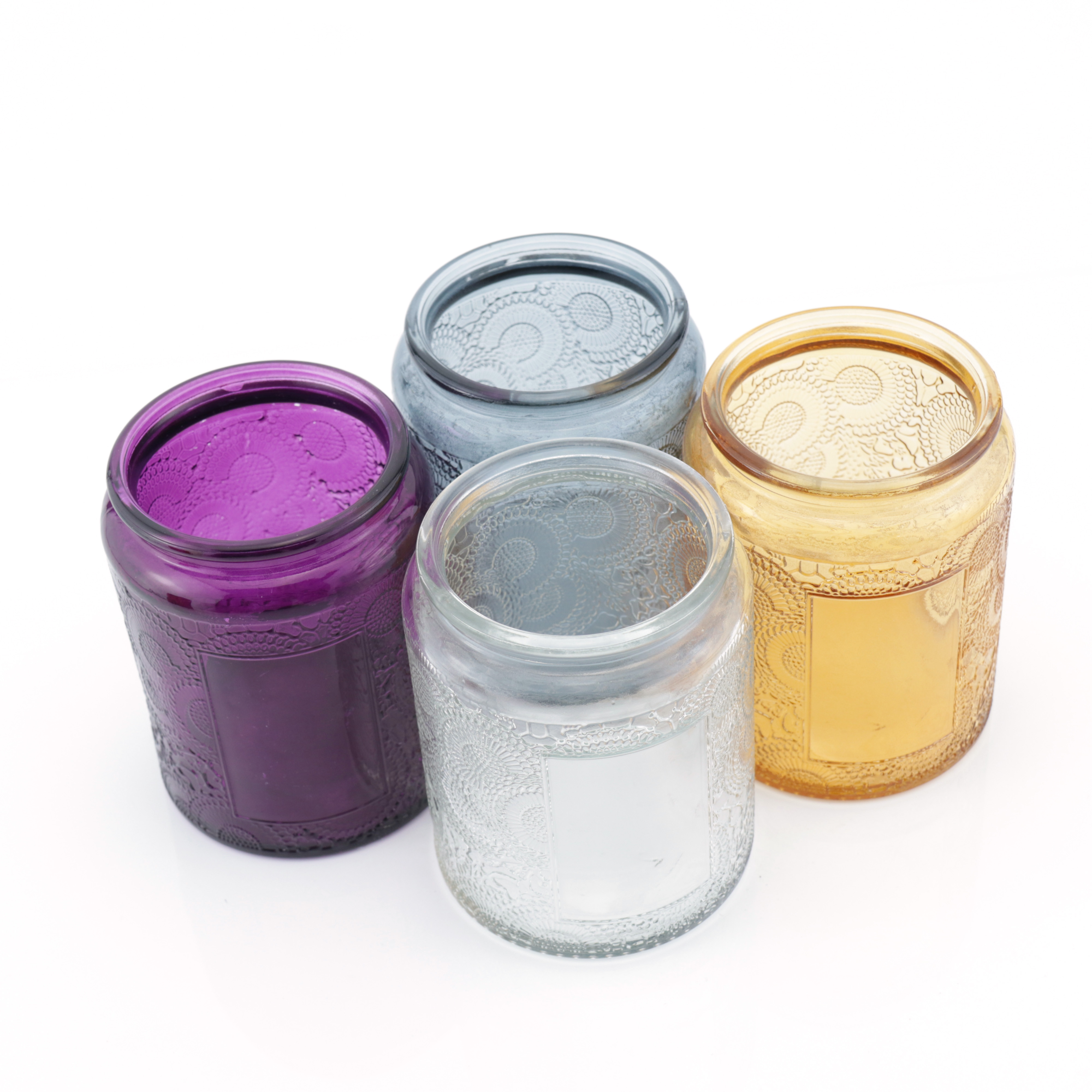 Christmas empty big elegant cylinder colored glass candle container with metal lid