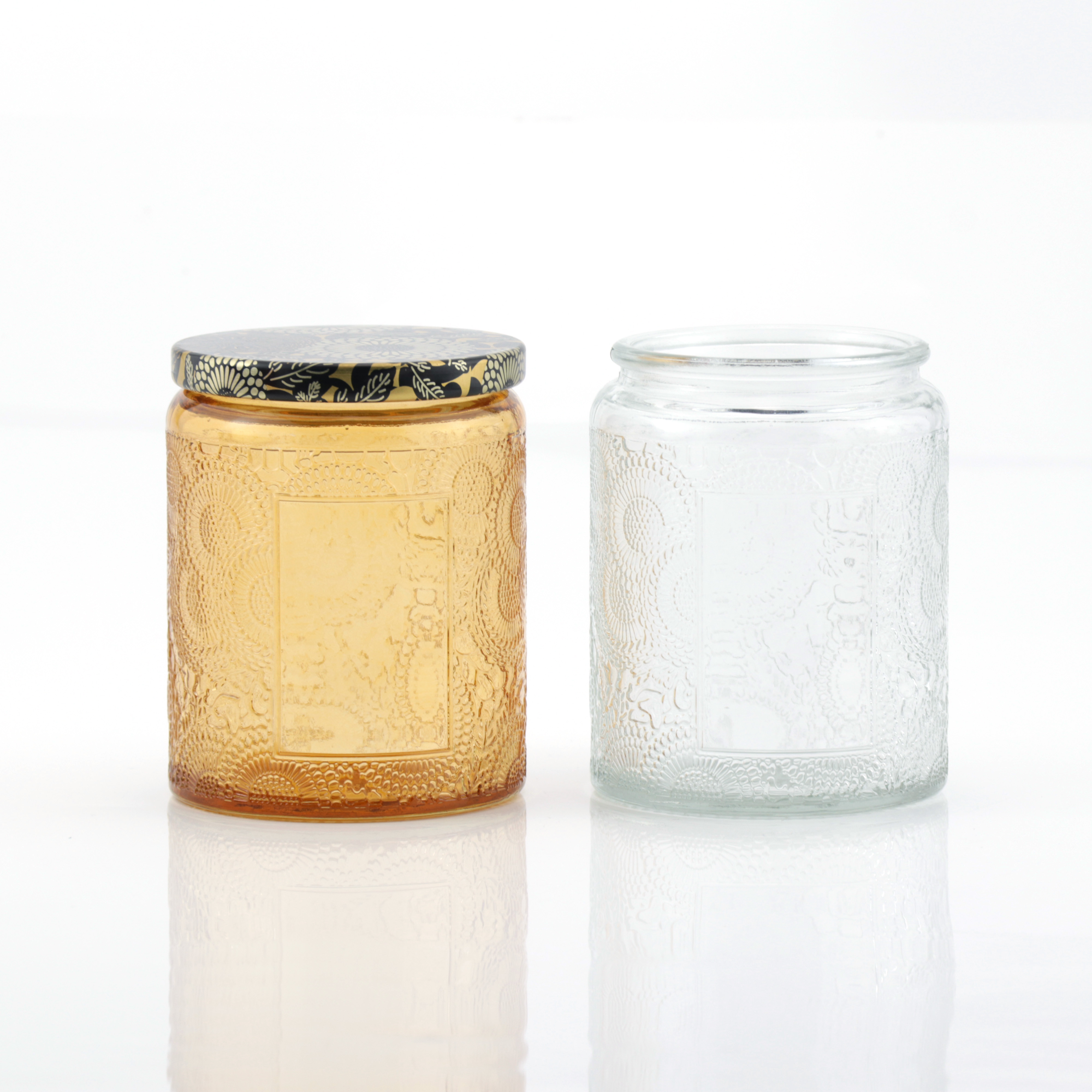 Christmas empty big elegant cylinder colored glass candle container with metal lid