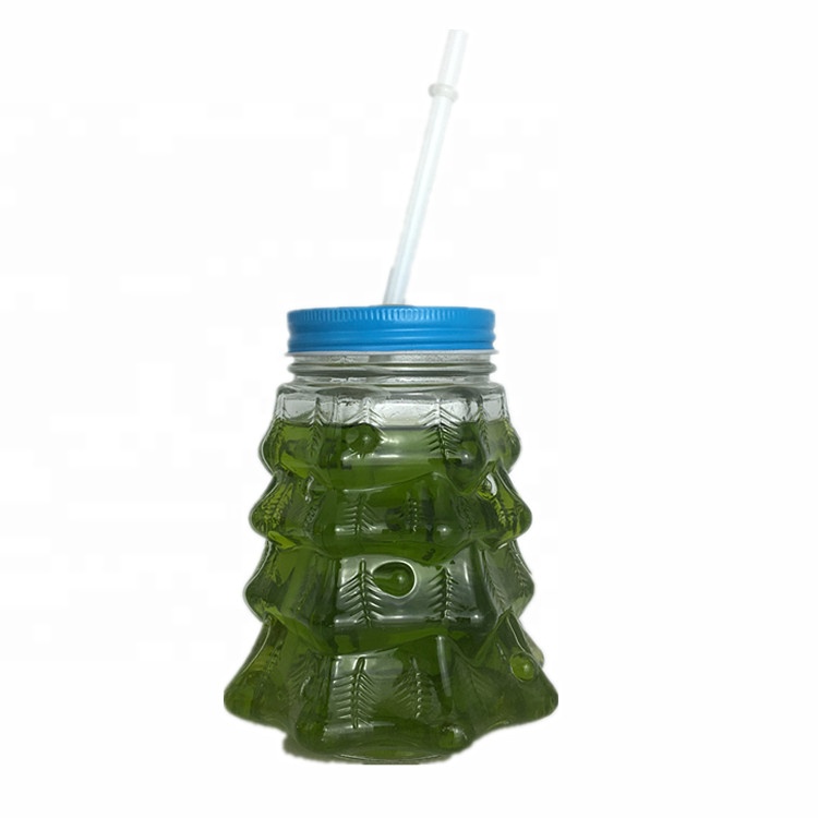 Christmas tree shaped glass mason jar juice drinking bottle 660ml 20oz