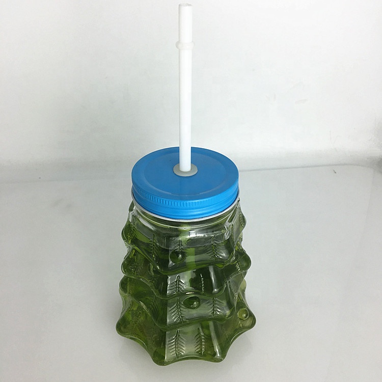 Christmas tree shaped glass mason jar juice drinking bottle 660ml 20oz